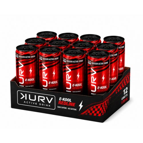 Présentoir de 12 canettes KURV E-Kool Redline, boisson active sans caféine