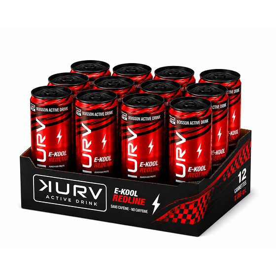 Présentoir de 12 canettes KURV E-Kool Redline, boisson active sans caféine